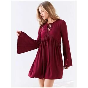 Ecote dress Maroon bell sleeves baby doll back cut, Crochet trim Y2K fairy Sz -S